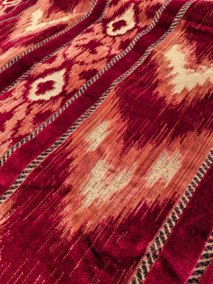 Scalamandre Kailash Rosso Red Ikat Stripe Chevron Silk Velvet  - 2.4 yards