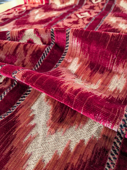 Scalamandre Kailash Rosso Red Ikat Stripe Chevron Silk Velvet  - 2.4 yards