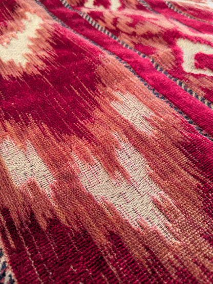 Scalamandre Kailash Rosso Red Ikat Stripe Chevron Silk Velvet  - 2.4 yards