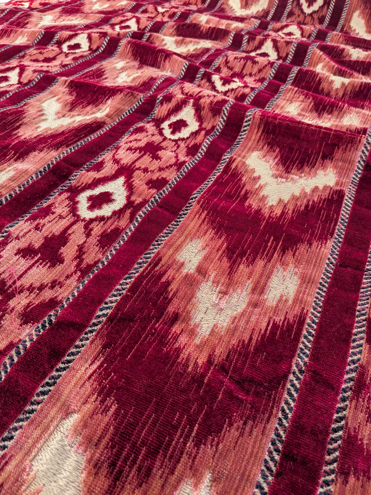 Scalamandre Kailash Rosso Red Ikat Stripe Chevron Silk Velvet  - 2.4 yards