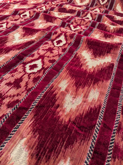 Scalamandre Kailash Rosso Red Ikat Stripe Chevron Silk Velvet  - 2.4 yards