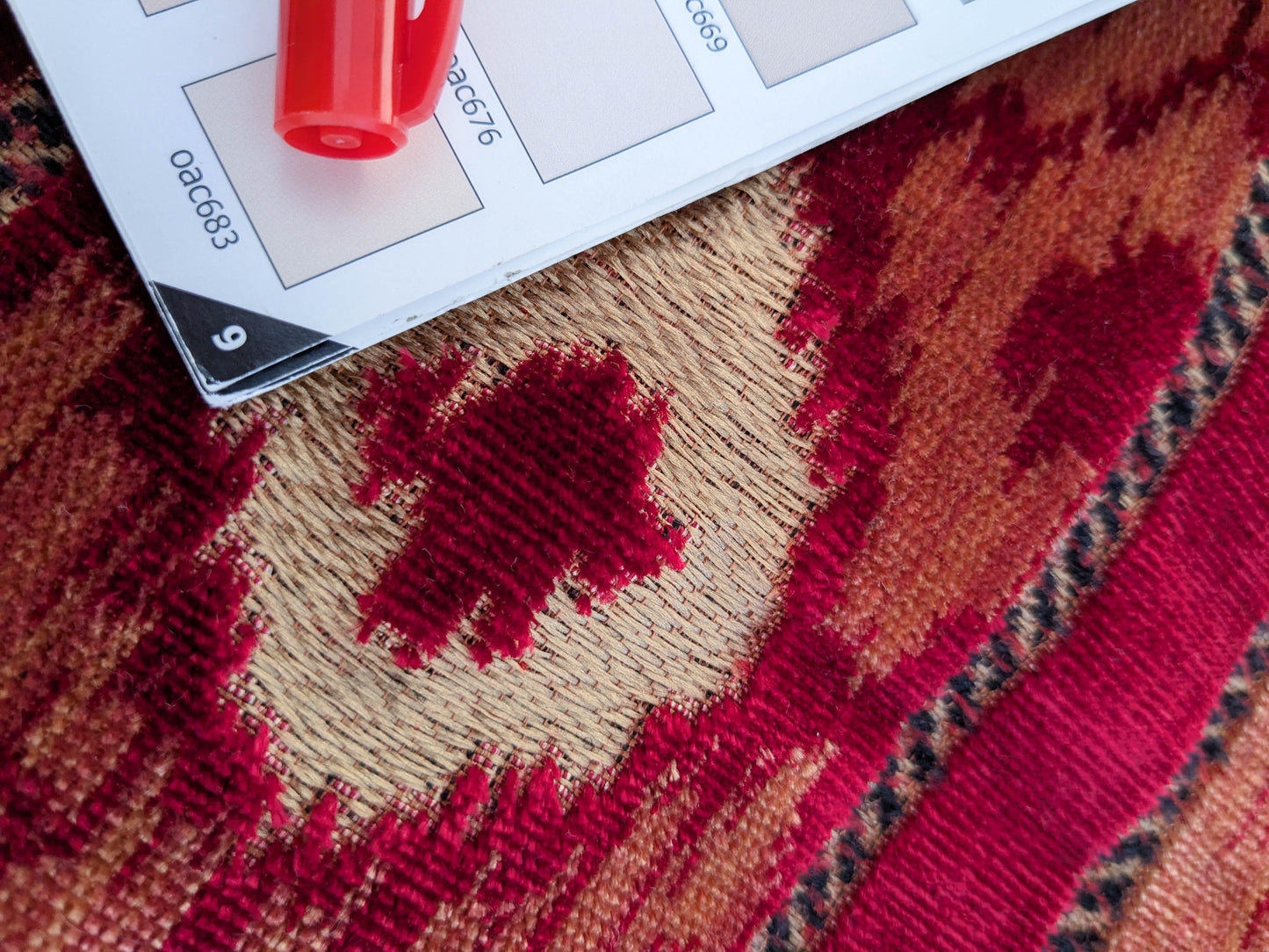 Scalamandre Kailash Rosso Red Ikat Stripe Chevron Silk Velvet  - 2.4 yards