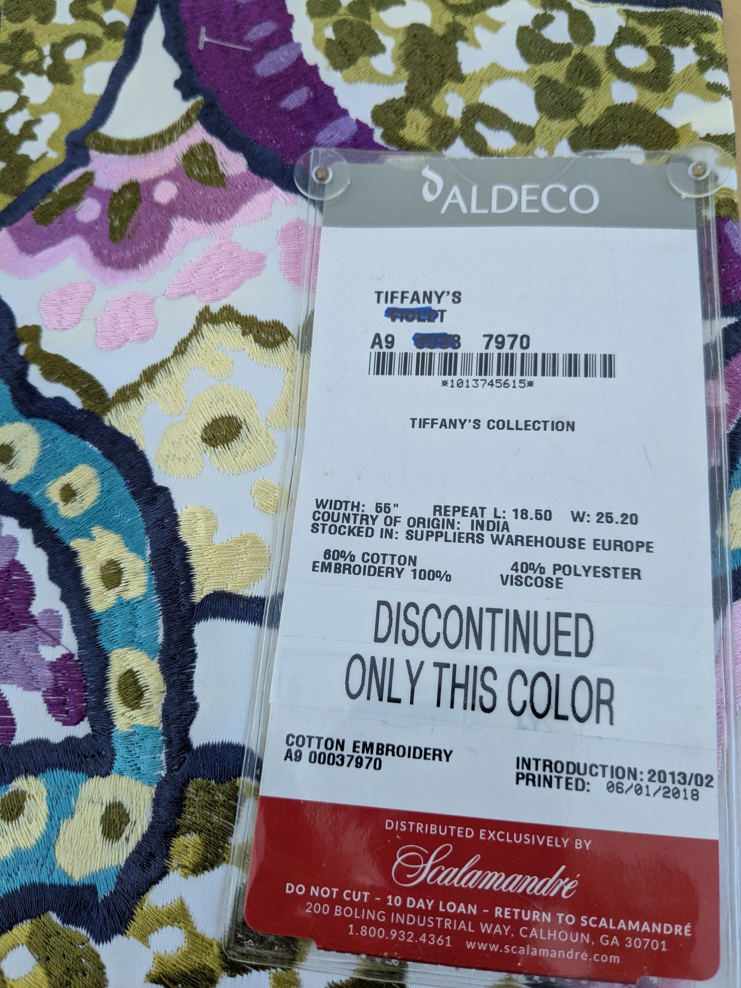 Scalamandre Aldeco Tiffanys Violet Blue Purple Chartreuse Green Cotton Embroidery Floral - 2.4 yards