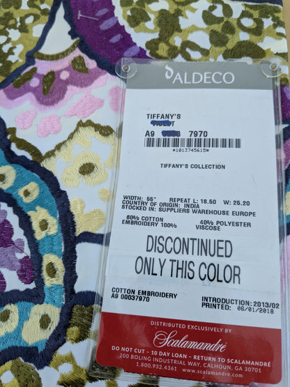 Scalamandre Aldeco Tiffanys Violet Blue Purple Chartreuse Green Cotton Embroidery Floral - 2.4 yards