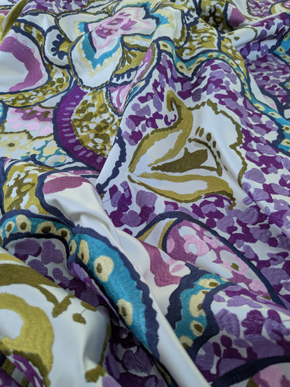Scalamandre Aldeco Tiffanys Violet Blue Purple Chartreuse Green Cotton Embroidery Floral - 2.4 yards