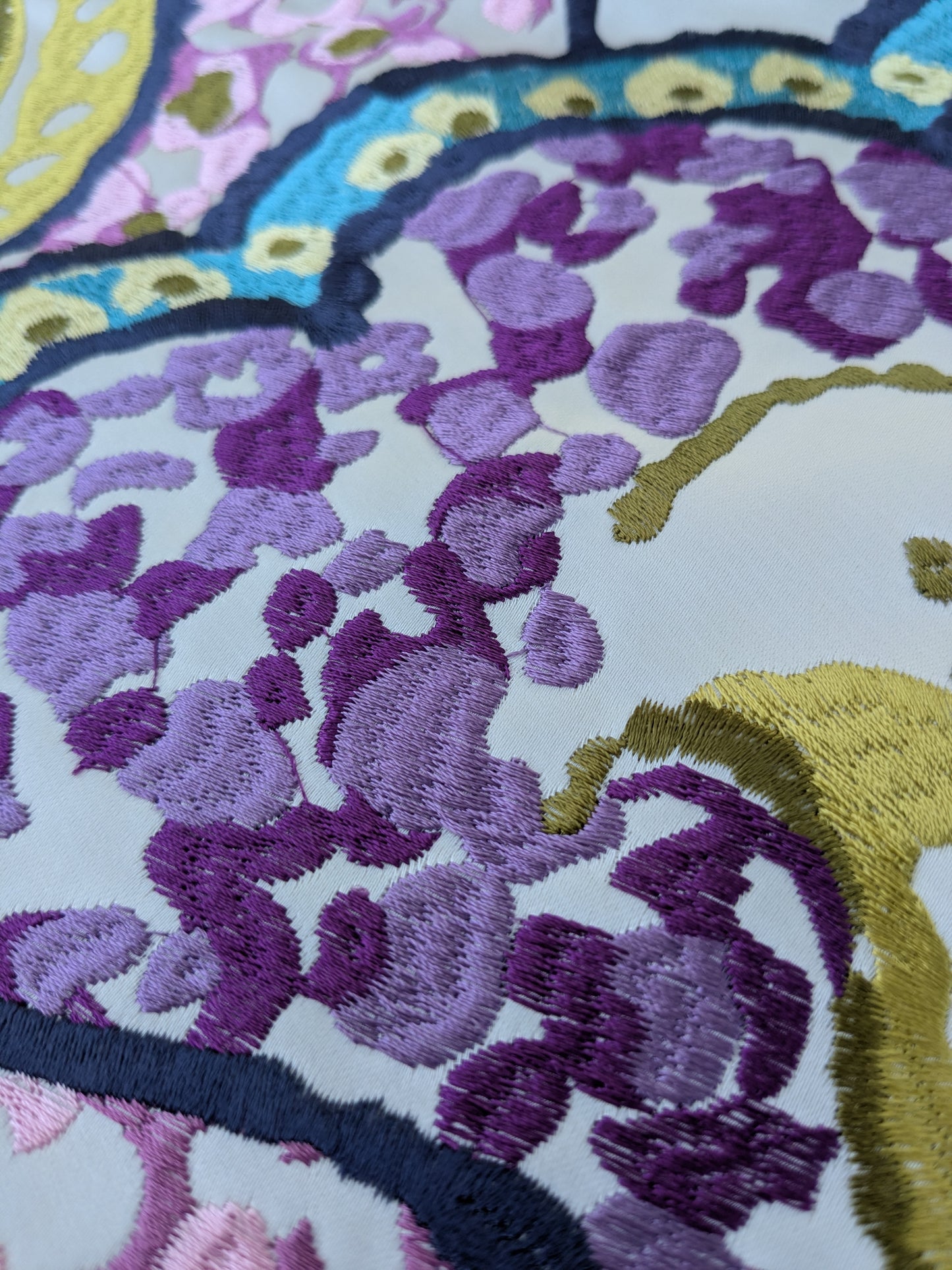 Scalamandre Aldeco Tiffanys Violet Blue Purple Chartreuse Green Cotton Embroidery Floral - 2.4 yards