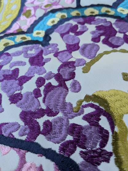 Scalamandre Aldeco Tiffanys Violet Blue Purple Chartreuse Green Cotton Embroidery Floral - 2.4 yards