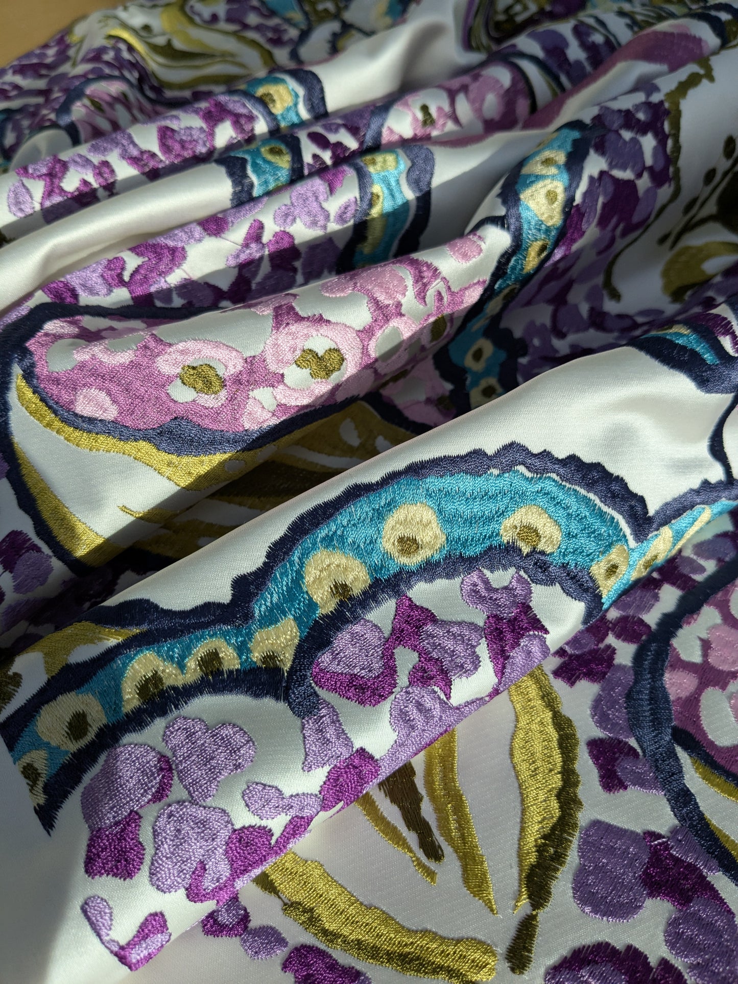 Scalamandre Aldeco Tiffanys Violet Blue Purple Chartreuse Green Cotton Embroidery Floral - 2.4 yards