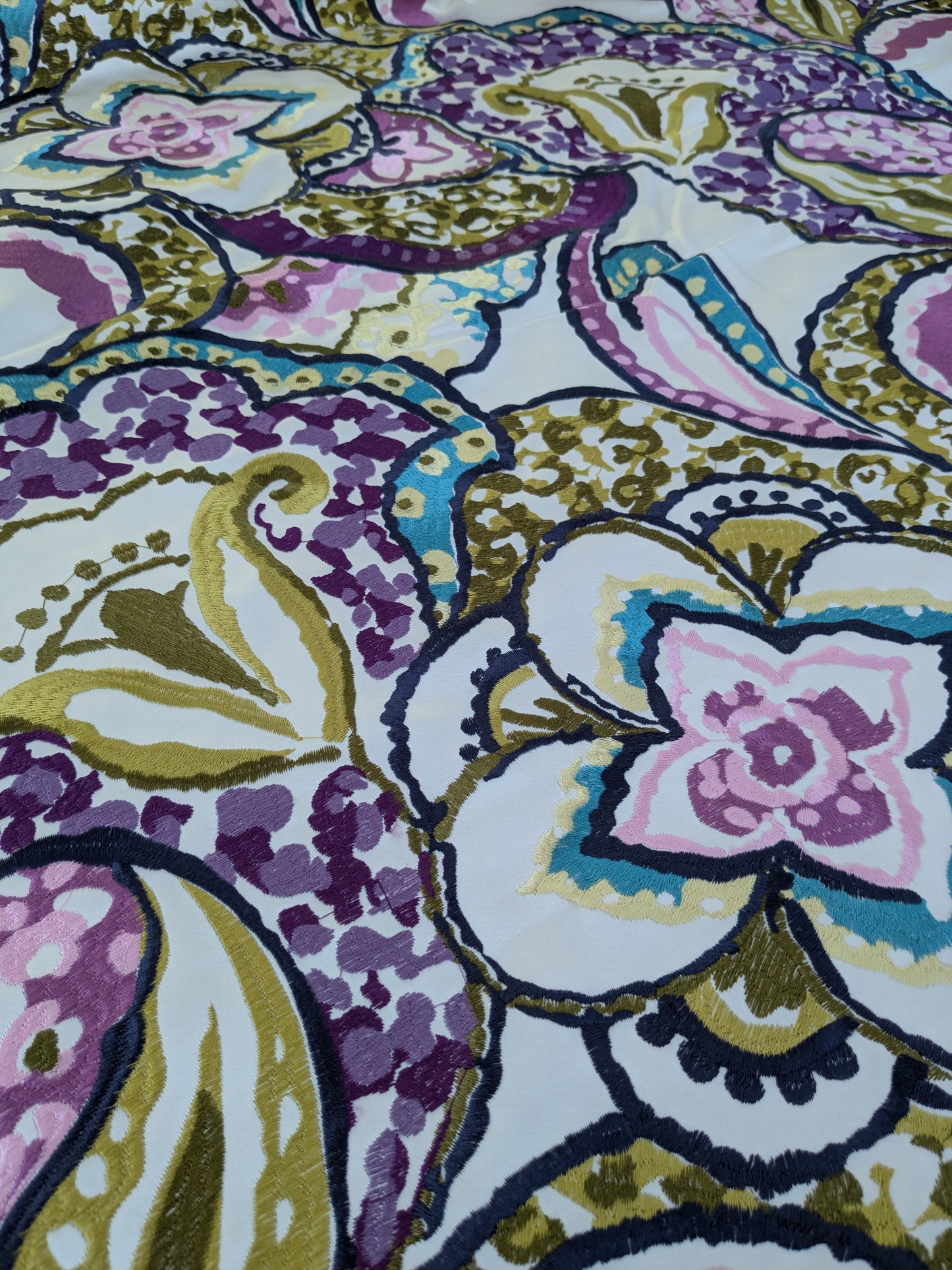 Scalamandre Aldeco Tiffanys Violet Blue Purple Chartreuse Green Cotton Embroidery Floral - 2.4 yards