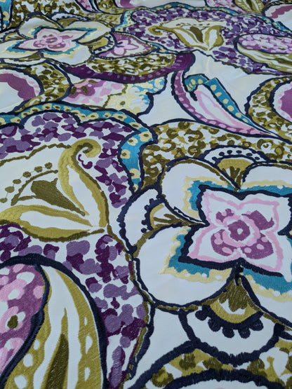 Scalamandre Aldeco Tiffanys Violet Blue Purple Chartreuse Green Cotton Embroidery Floral - 2.4 yards