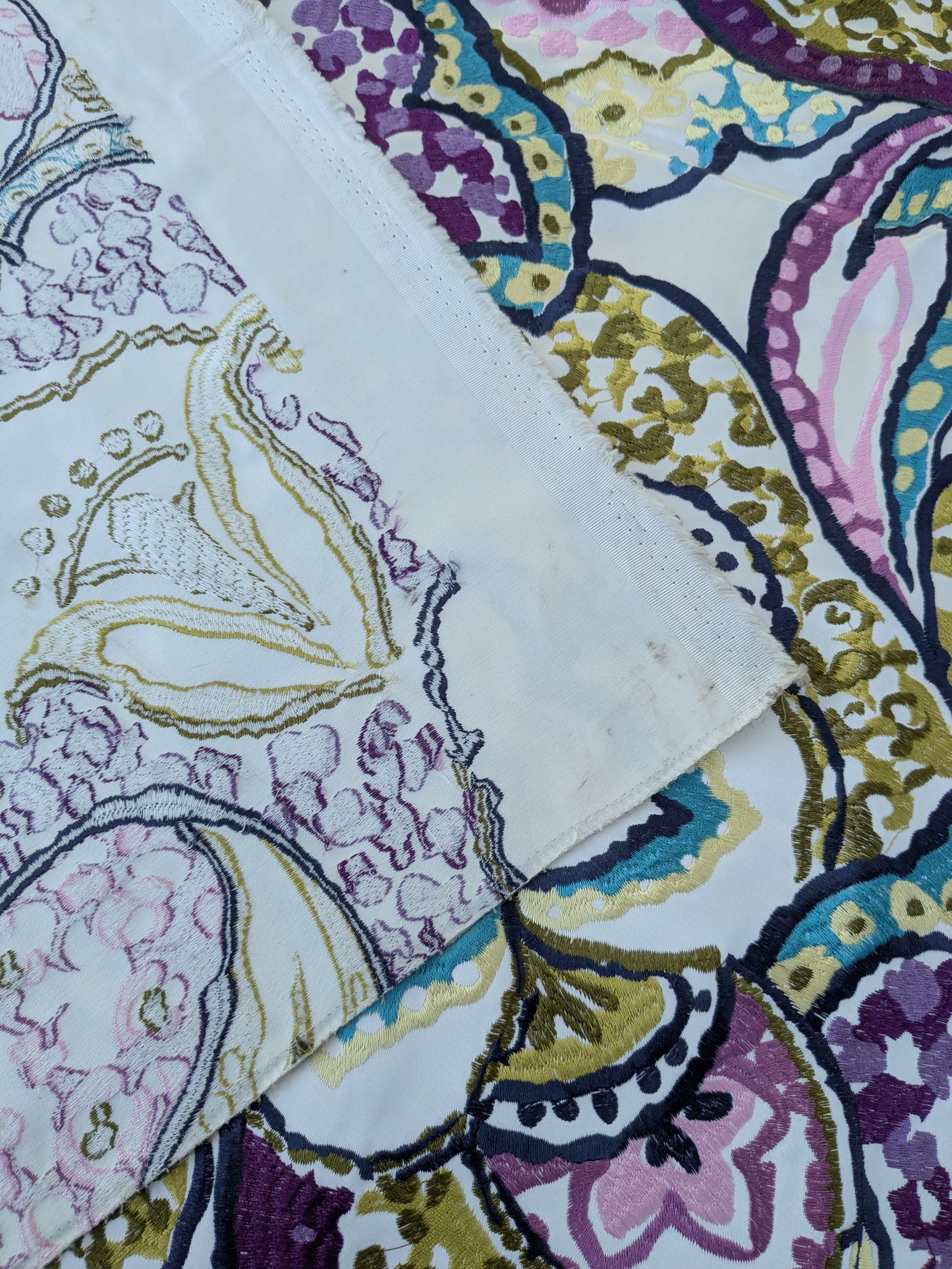 Scalamandre Aldeco Tiffanys Violet Blue Purple Chartreuse Green Cotton Embroidery Floral - 2.4 yards