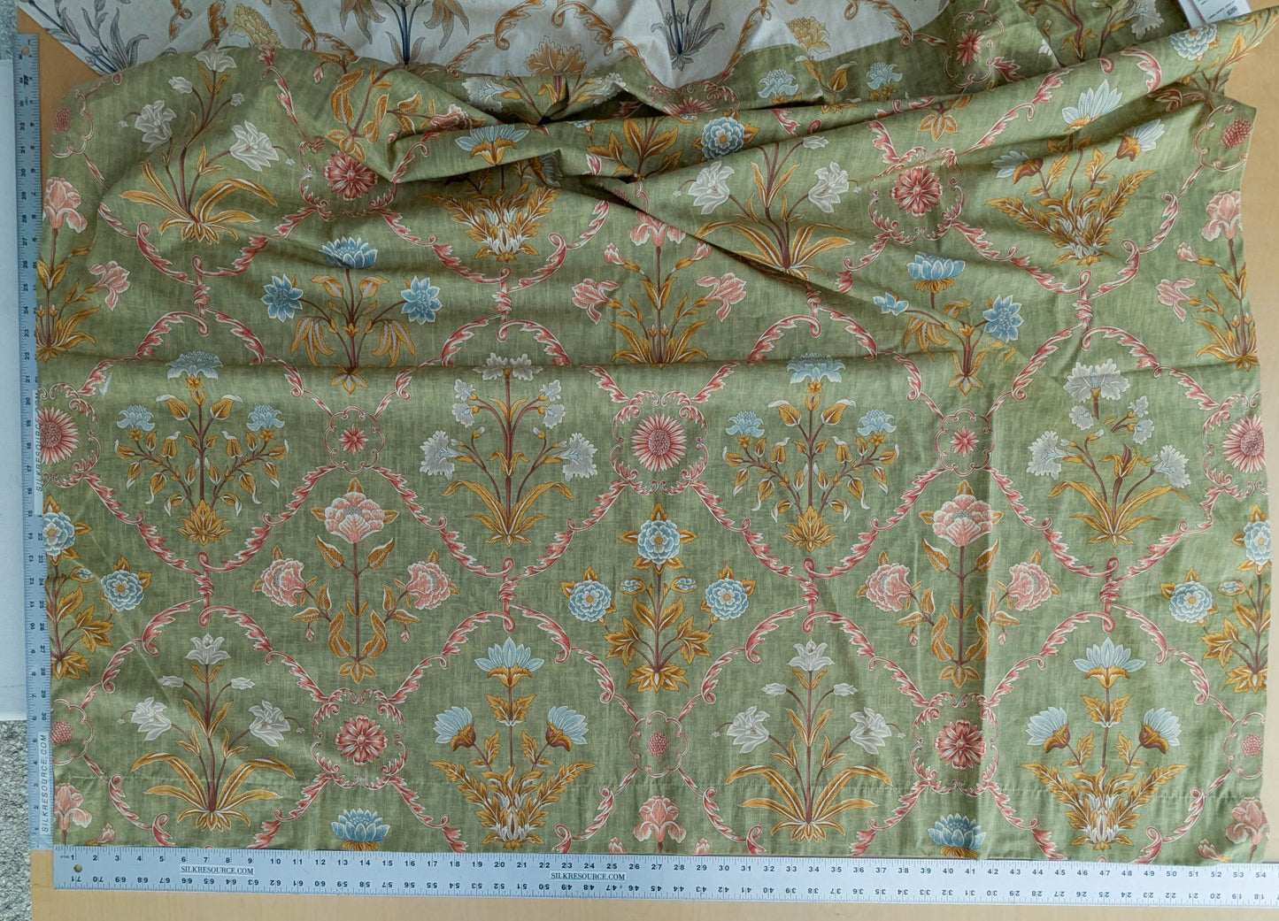 1.3 yards Scalamandre Pashmina Fern Arabisque Print On Cotton Satin Arabisque Green Red Tan MSRP USD 358/Y