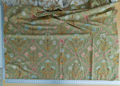1.3 yards Scalamandre Pashmina Fern Arabisque Print On Cotton Satin Arabisque Green Red Tan MSRP USD 358/Y
