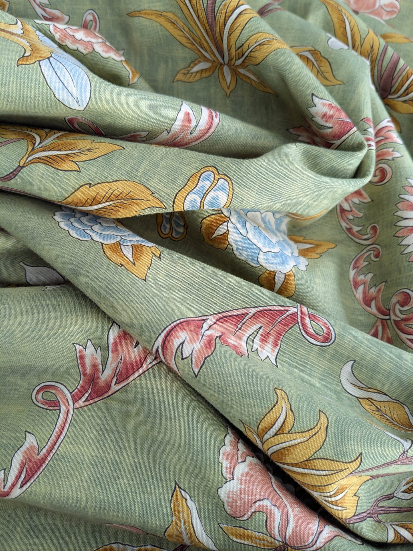 1.3 yards Scalamandre Pashmina Fern Arabisque Print On Cotton Satin Arabisque Green Red Tan MSRP USD 358/Y