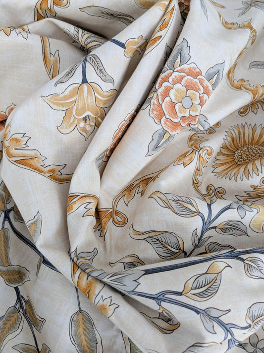 1.2 yards Scalamandre Pashmina Vanilla Floral Lattice Cream Gold Pink Green Arabisque Cotton Print MSRP USD 358/Y
