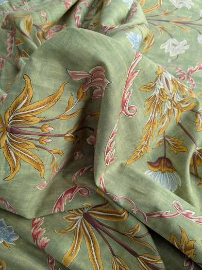 1.3 yards Scalamandre Pashmina Fern Arabisque Print On Cotton Satin Arabisque Green Red Tan MSRP USD 358/Y