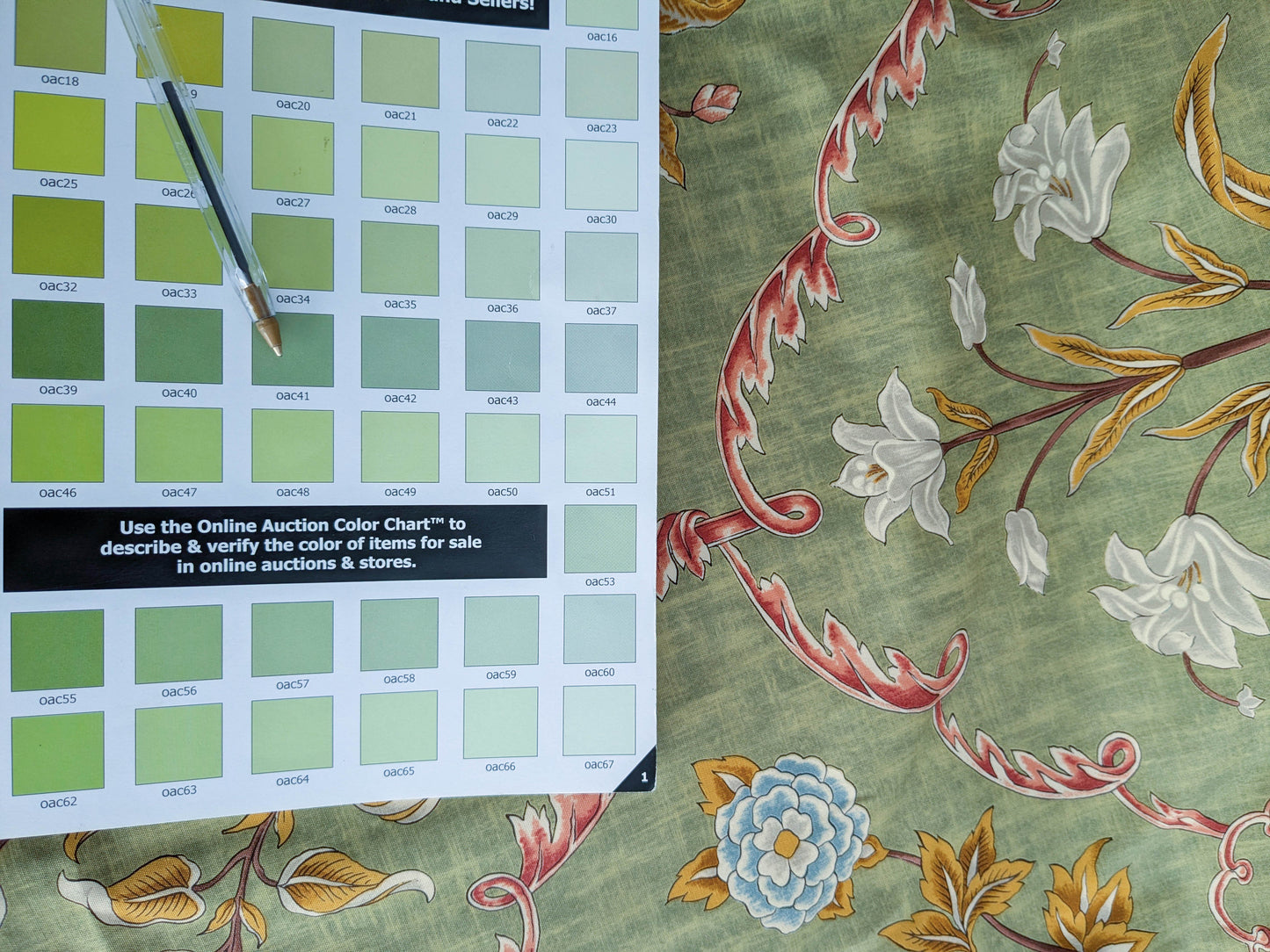 1.3 yards Scalamandre Pashmina Fern Arabisque Print On Cotton Satin Arabisque Green Red Tan MSRP USD 358/Y