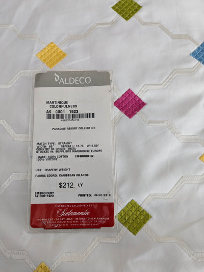 Scalamandre Aldeco Martinique Colorfulness Embroidery Rainbow Small Scale Dots  Cotton-  White Blue Green Pink Yellow - 30"x60"wide