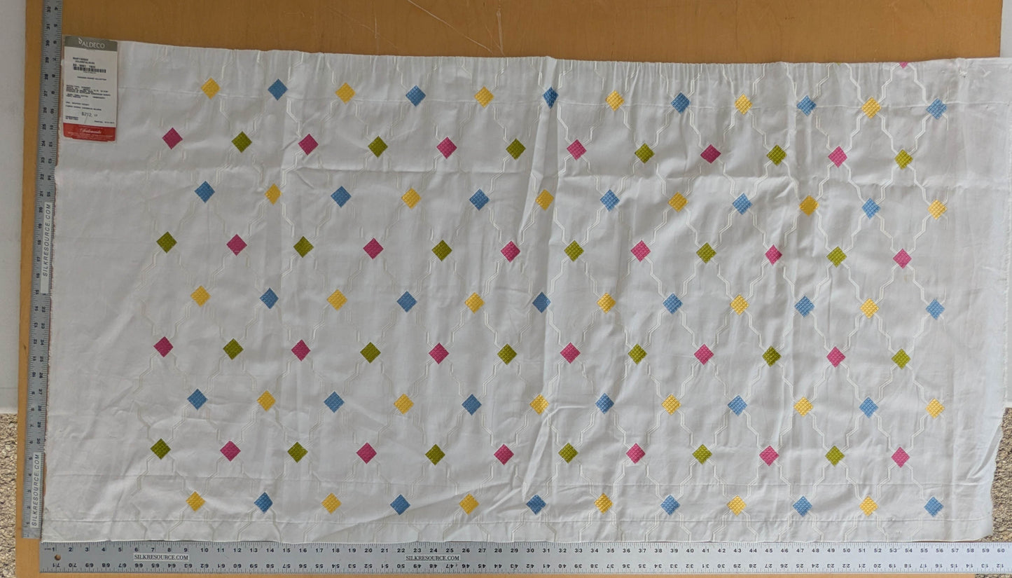 Scalamandre Aldeco Martinique Colorfulness Embroidery Rainbow Small Scale Dots  Cotton-  White Blue Green Pink Yellow - 30"x60"wide