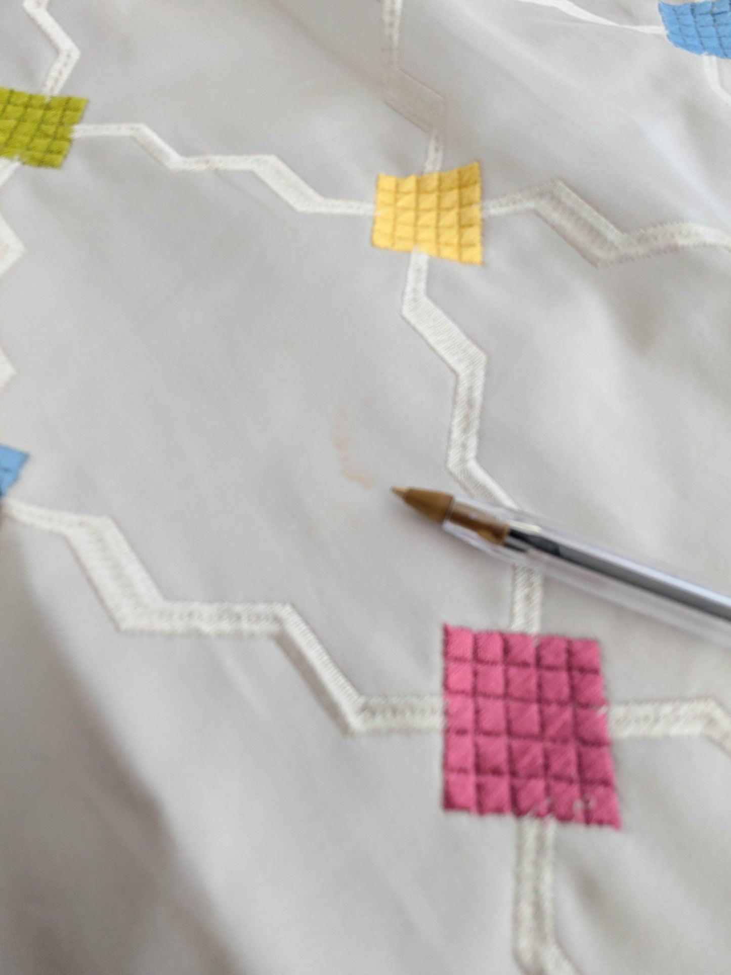 Scalamandre Aldeco Martinique Colorfulness Embroidery Rainbow Small Scale Dots  Cotton-  White Blue Green Pink Yellow - 30"x60"wide