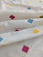 Scalamandre Aldeco Martinique Colorfulness Embroidery Rainbow Small Scale Dots  Cotton-  White Blue Green Pink Yellow - 30"x60"wide