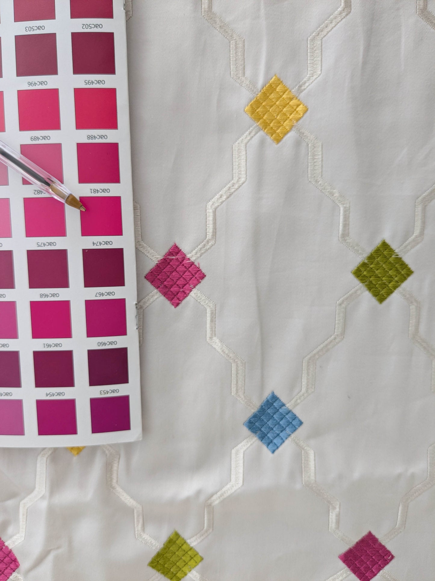 Scalamandre Aldeco Martinique Colorfulness Embroidery Rainbow Small Scale Dots  Cotton-  White Blue Green Pink Yellow - 30"x60"wide