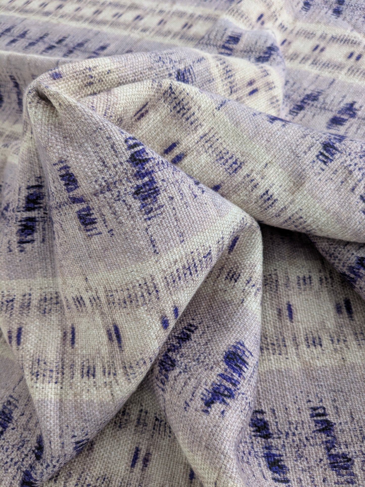 Scalamandre -Gx Indigo Lavender Purple White Woven Abstract Stripe Ikat Linen Viscose -  1.2 yards - MSRP USD364/y