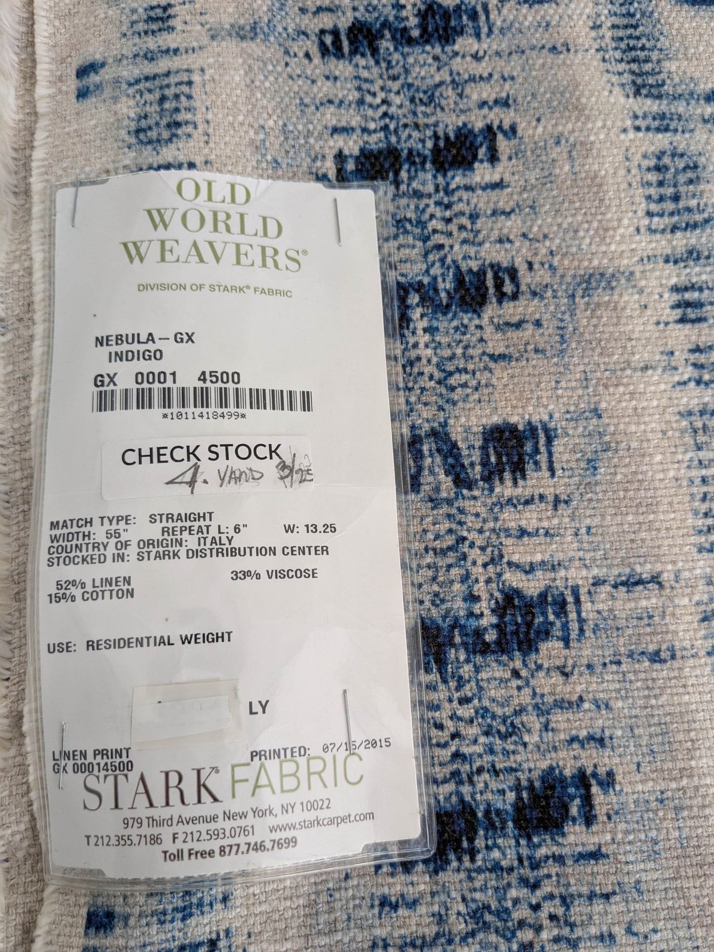 Scalamandre Nebula-Gx Indigo Blue White Woven Abstract Stripe Ikat Linen Viscose -  2.4 yards - MSRP USD364/y
