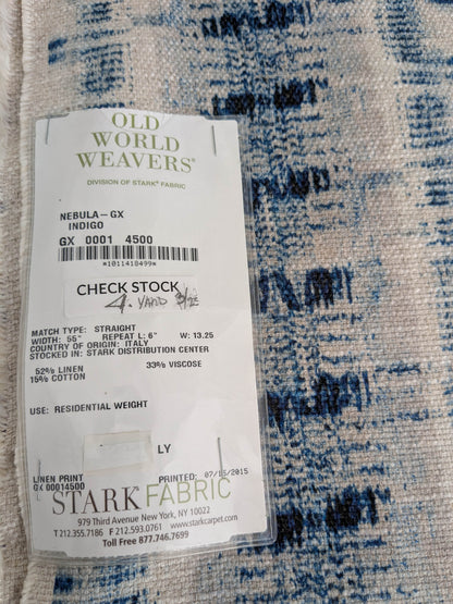 Scalamandre Nebula-Gx Indigo Blue White Woven Abstract Stripe Ikat Linen Viscose -  2.4 yards - MSRP USD364/y