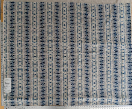 Scalamandre Nebula-Gx Indigo Blue White Woven Abstract Stripe Ikat Linen Viscose -  2.4 yards - MSRP USD364/y