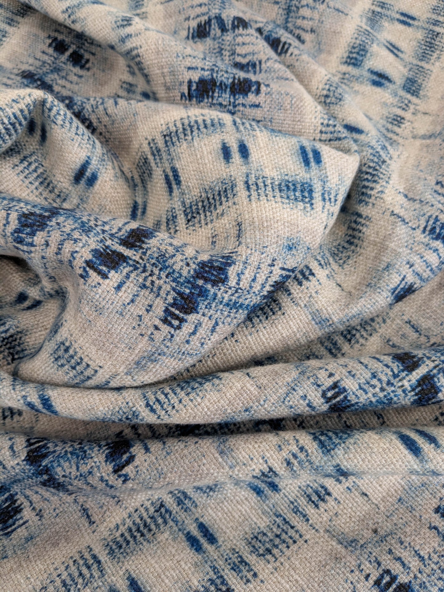 Scalamandre Nebula-Gx Indigo Blue White Woven Abstract Stripe Ikat Linen Viscose -  2.4 yards - MSRP USD364/y