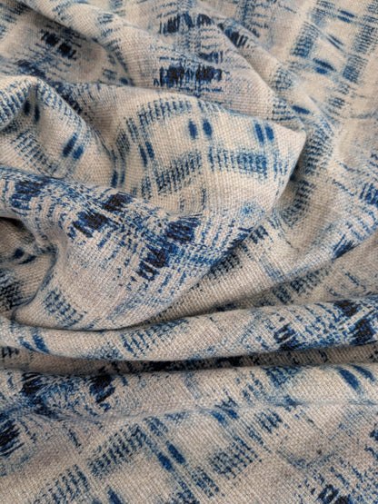 Scalamandre Nebula-Gx Indigo Blue White Woven Abstract Stripe Ikat Linen Viscose -  2.4 yards - MSRP USD364/y