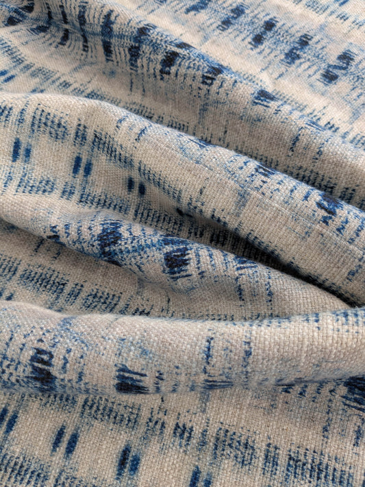 Scalamandre Nebula-Gx Indigo Blue White Woven Abstract Stripe Ikat Linen Viscose -  2.4 yards - MSRP USD364/y