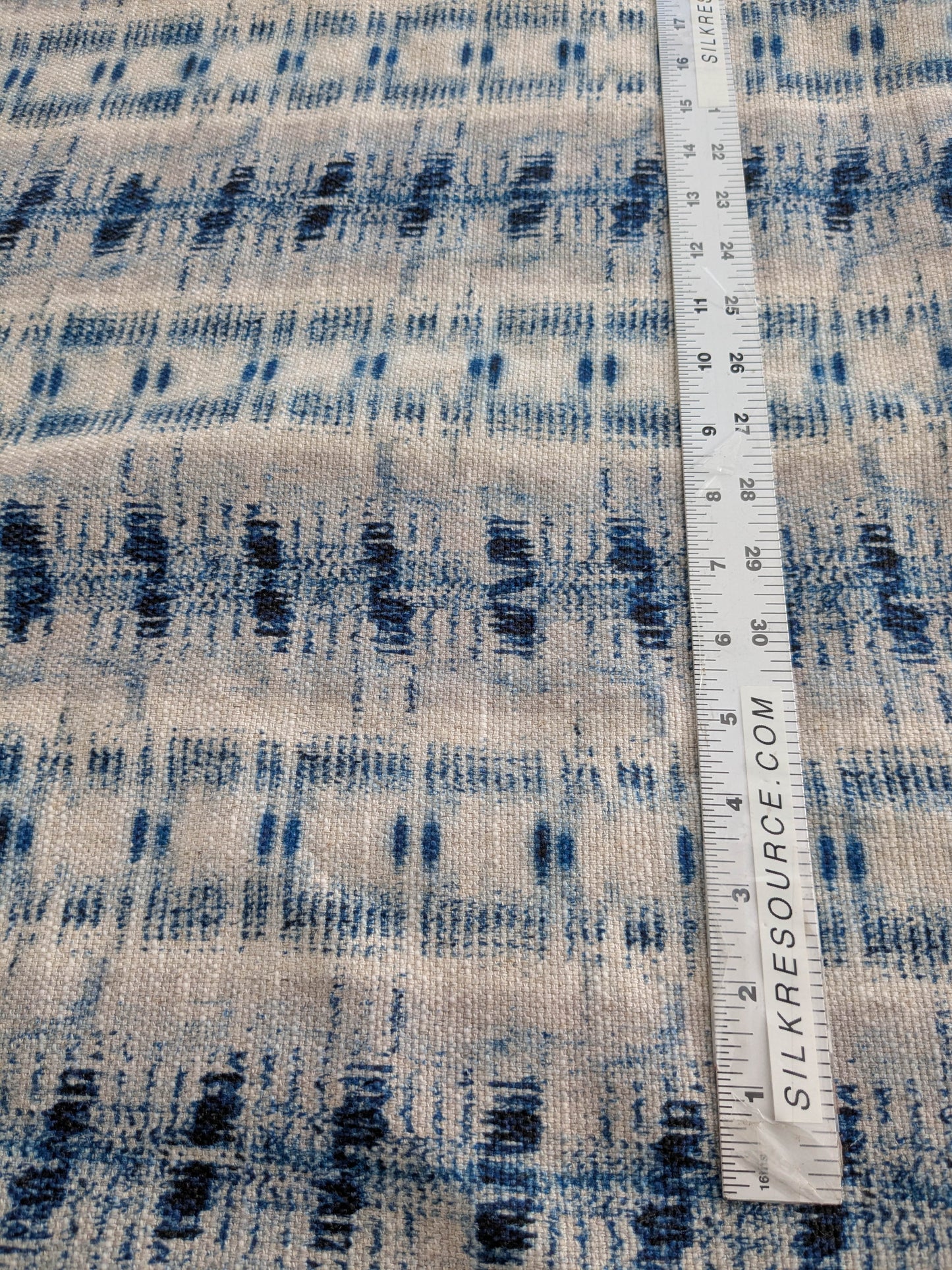 Scalamandre Nebula-Gx Indigo Blue White Woven Abstract Stripe Ikat Linen Viscose -  2.4 yards - MSRP USD364/y