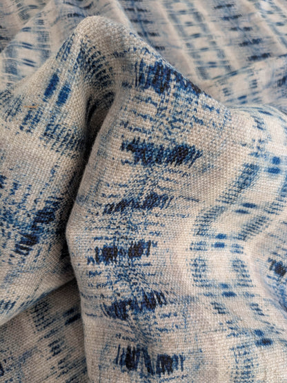Scalamandre Nebula-Gx Indigo Blue White Woven Abstract Stripe Ikat Linen Viscose -  2.4 yards - MSRP USD364/y