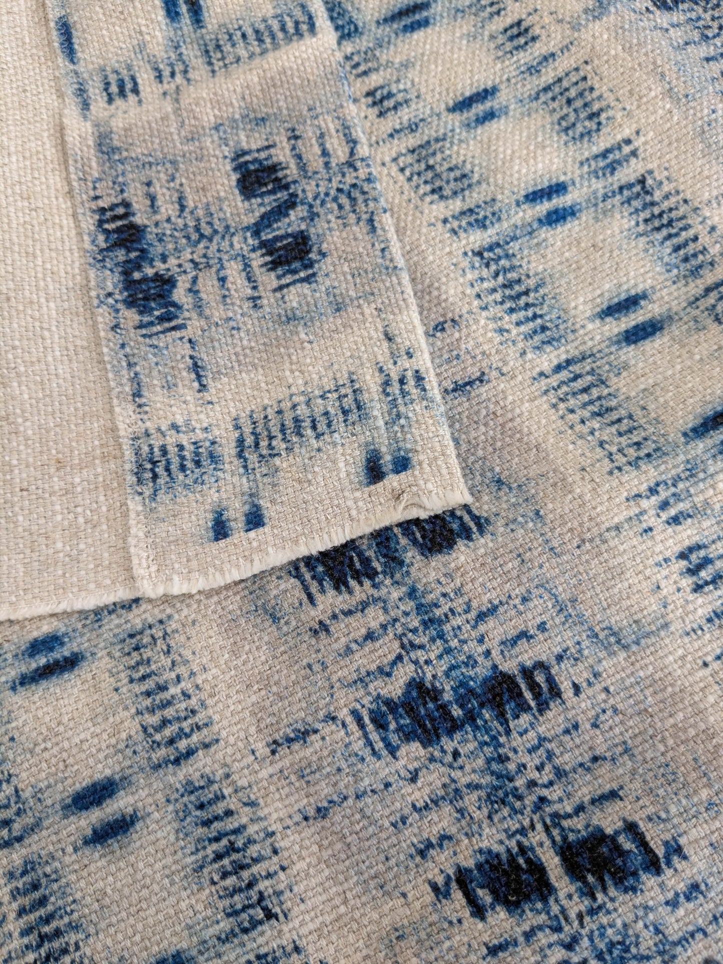 Scalamandre Nebula-Gx Indigo Blue White Woven Abstract Stripe Ikat Linen Viscose -  2.4 yards - MSRP USD364/y