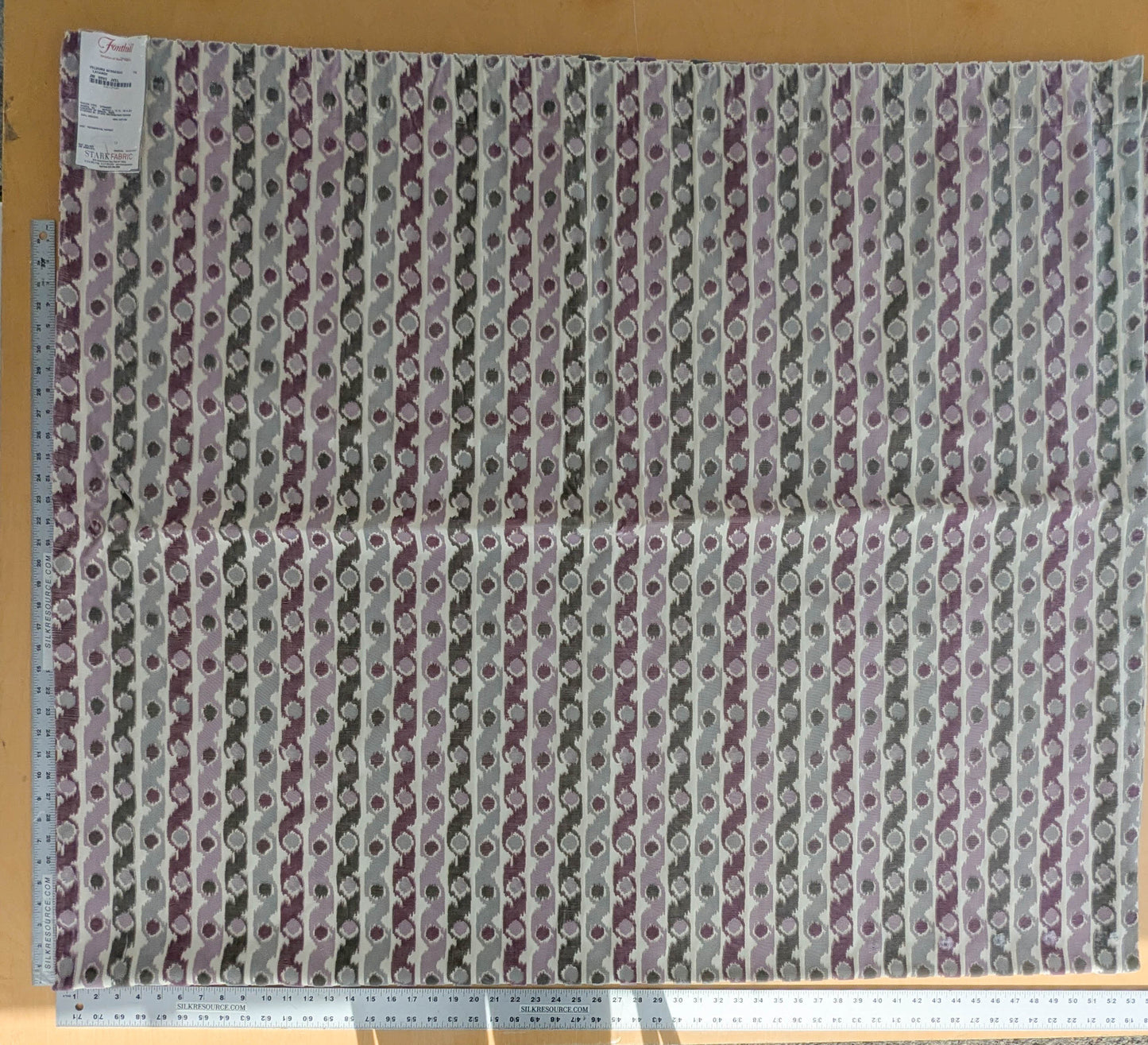 Scalamandre Velours Bergerac Lavande Purple White Gray Stripe Dots Cotton Viscose  -2.4 yards - MSRP USD 660/y
