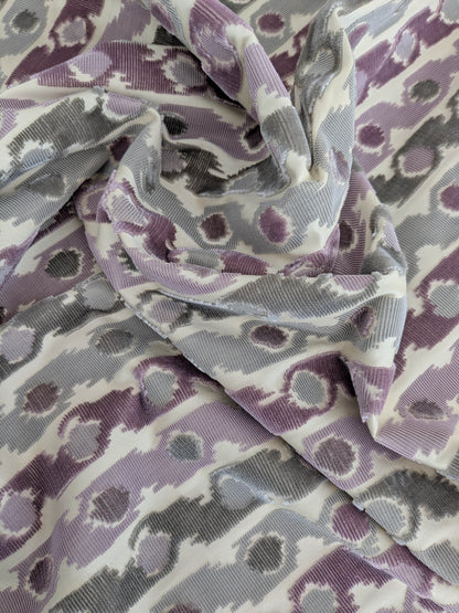 Scalamandre Velours Bergerac Lavande Purple White Gray Stripe Dots Cotton Viscose  -2.4 yards - MSRP USD 660/y