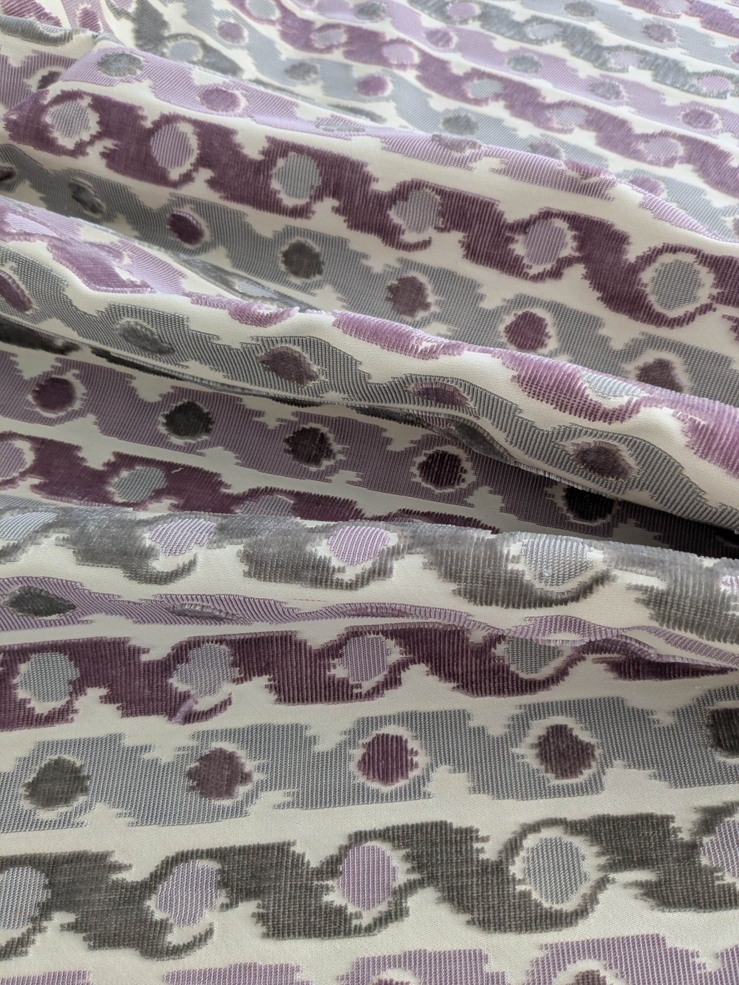 Scalamandre Velours Bergerac Lavande Purple White Gray Stripe Dots Cotton Viscose  -2.4 yards - MSRP USD 660/y