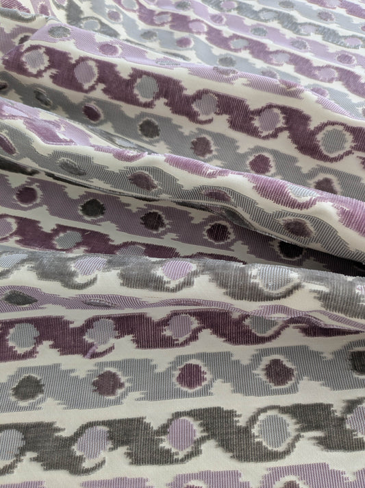 Scalamandre Velours Bergerac Lavande Purple White Gray Stripe Dots Cotton Viscose  -2.4 yards - MSRP USD 660/y