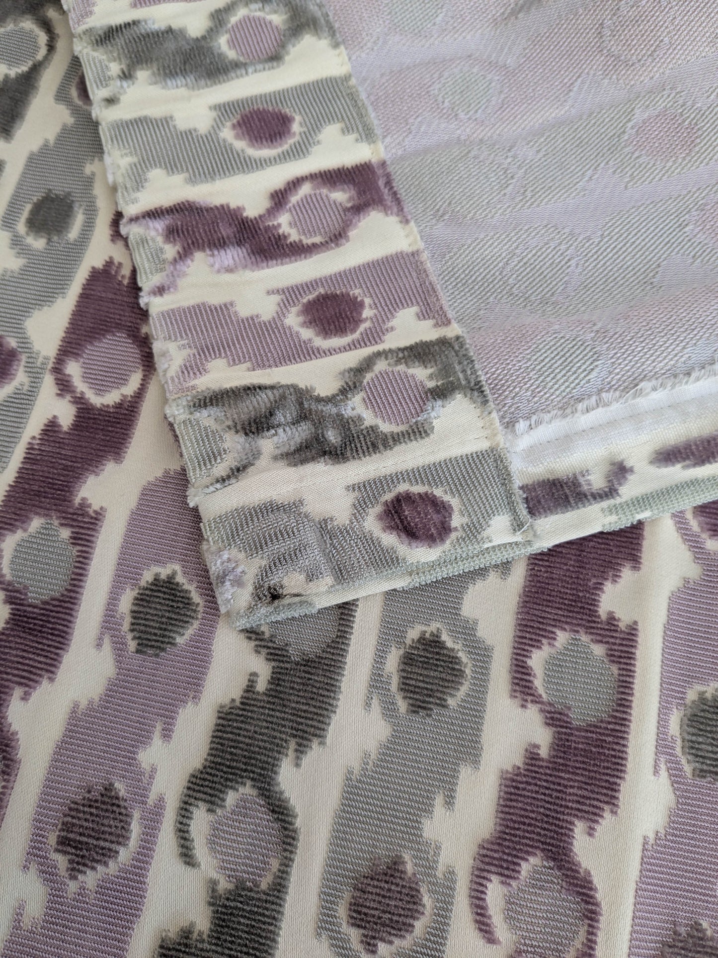 Scalamandre Velours Bergerac Lavande Purple White Gray Stripe Dots Cotton Viscose  -2.4 yards - MSRP USD 660/y