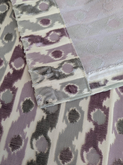 Scalamandre Velours Bergerac Lavande Purple White Gray Stripe Dots Cotton Viscose  -2.4 yards - MSRP USD 660/y