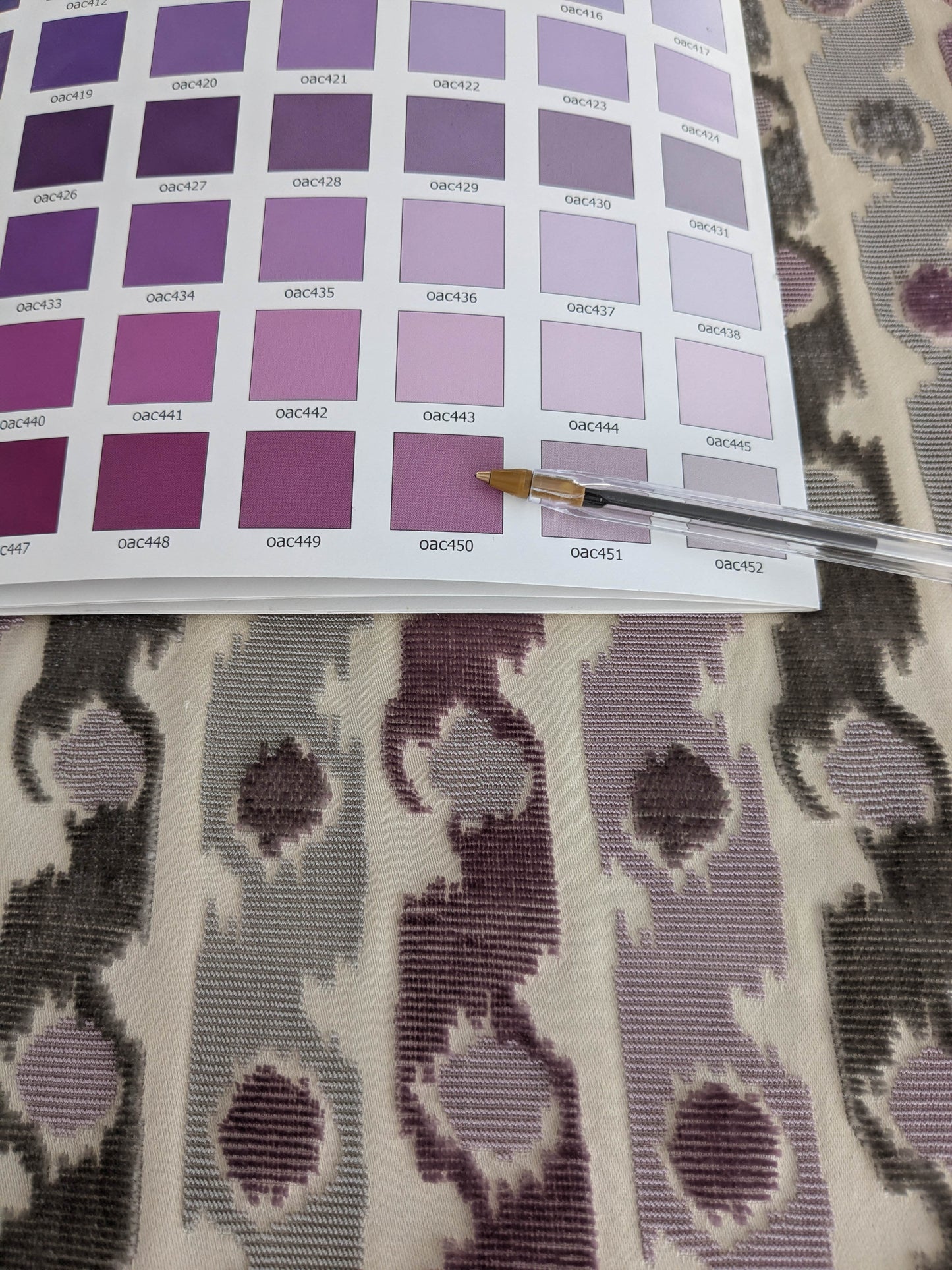 Scalamandre Velours Bergerac Lavande Purple White Gray Stripe Dots Cotton Viscose  -2.4 yards - MSRP USD 660/y