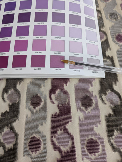 Scalamandre Velours Bergerac Lavande Purple White Gray Stripe Dots Cotton Viscose  -2.4 yards - MSRP USD 660/y