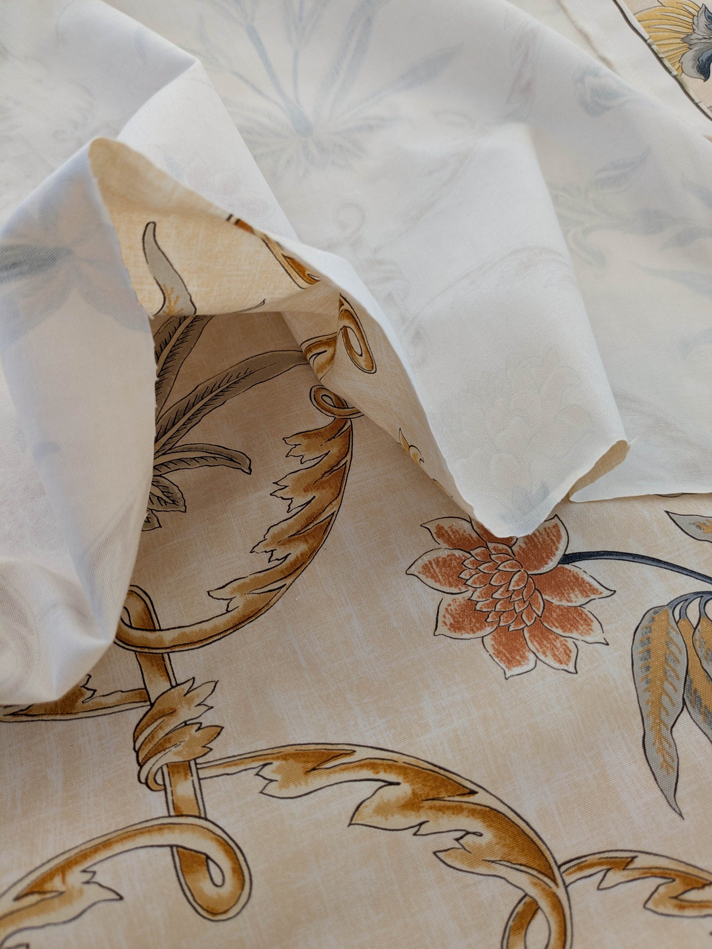 1.2 yards Scalamandre Pashmina Vanilla Floral Lattice Cream Gold Pink Green Arabisque Cotton Print MSRP USD 358/Y