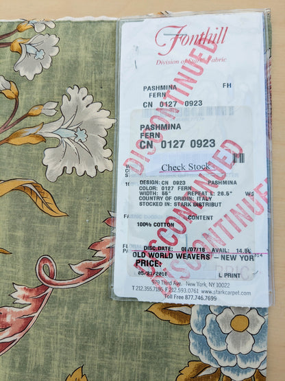 1.3 yards Scalamandre Pashmina Fern Arabisque Print On Cotton Satin Arabisque Green Red Tan MSRP USD 358/Y
