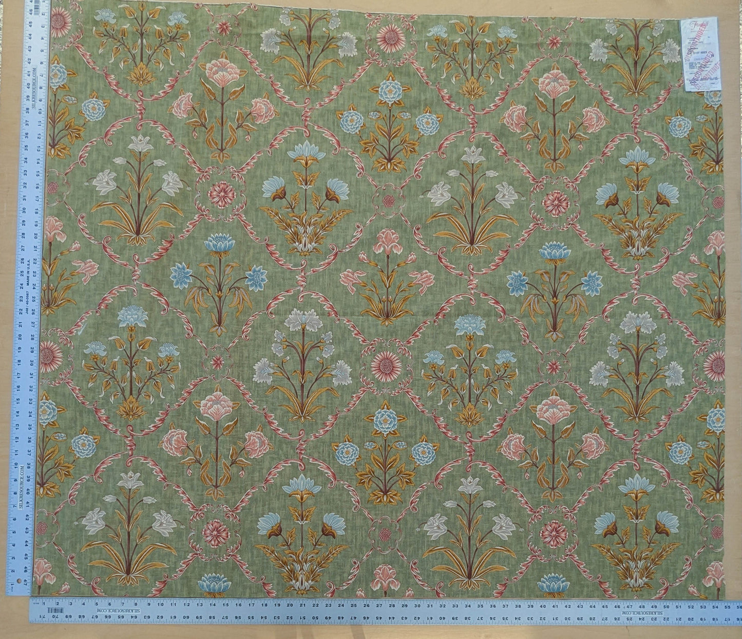 1.3 yards Scalamandre Pashmina Fern Arabisque Print On Cotton Satin Arabisque Green Red Tan MSRP USD 358/Y