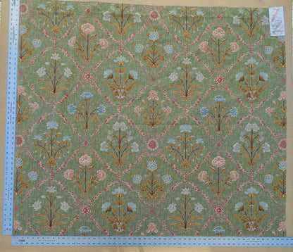1.3 yards Scalamandre Pashmina Fern Arabisque Print On Cotton Satin Arabisque Green Red Tan MSRP USD 358/Y