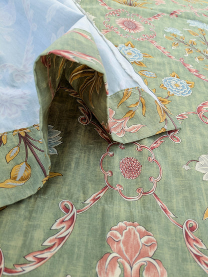 1.3 yards Scalamandre Pashmina Fern Arabisque Print On Cotton Satin Arabisque Green Red Tan MSRP USD 358/Y