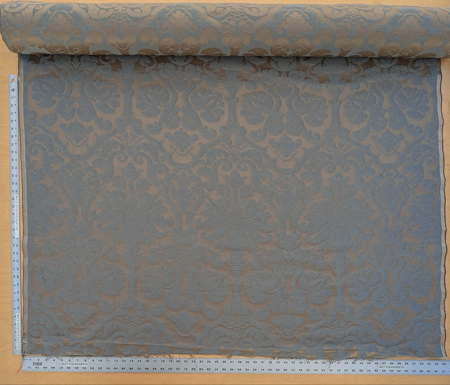 Botticelli Brocade Damask Slate Blue Silk Linen Blend Historical Heavy - By The Yard - MSRP USD 398/y